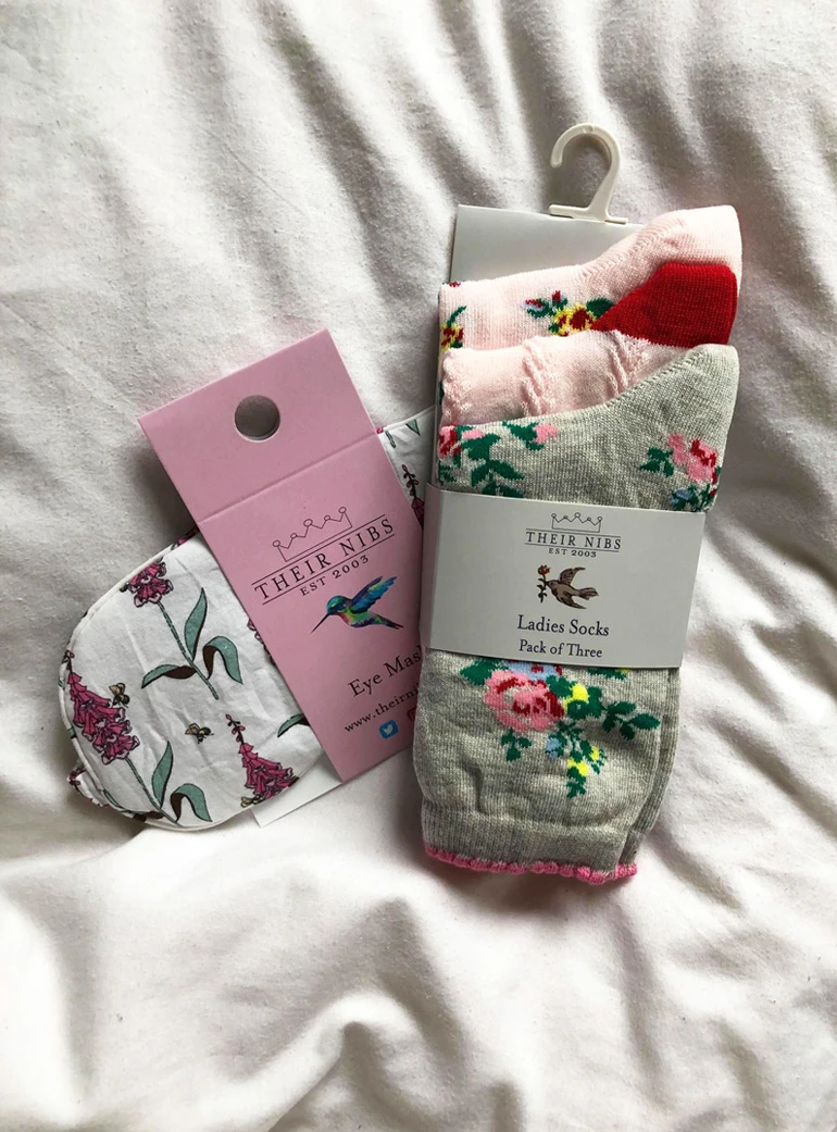 Thoughtful Little Something: Foxglove Eyemask and Floral Socks