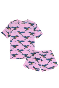Lounge wear Jersey Pyjama Shorts Set, Pink Hummingbird