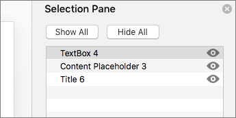 Screenshot of the Selection pane listing all objects on the slide in reverse order
