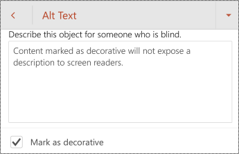Mark as Decorative selected in the Alt Text dialog in PowerPoint for Android.