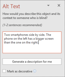 Alt text pane in PowerPoint for Windows