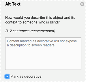 Alt text decorative image in PowerPoint for Mac in Office 365.