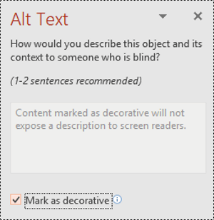 Mark as Decorative check box selected in PowerPoint for Windows