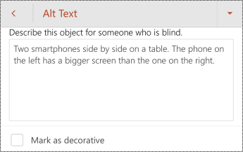 Alt text dialog for an image in PowerPoint for Android.