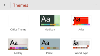 Themes menu in PowerPoint for Windows Phones.